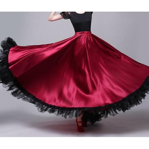 Wine flamenco skirts women girls stage performance opening dance ballroom skirt Spanish folk bull dance swing skirts 
